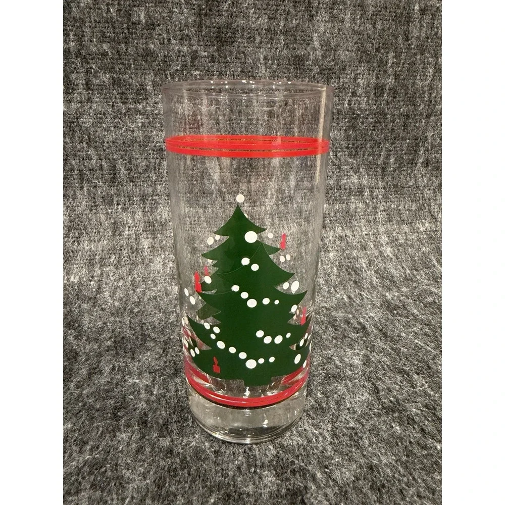 Set of 12 Vintage Libbey Christmas Holiday Tree Drinking Glasses Tumblers 6.5